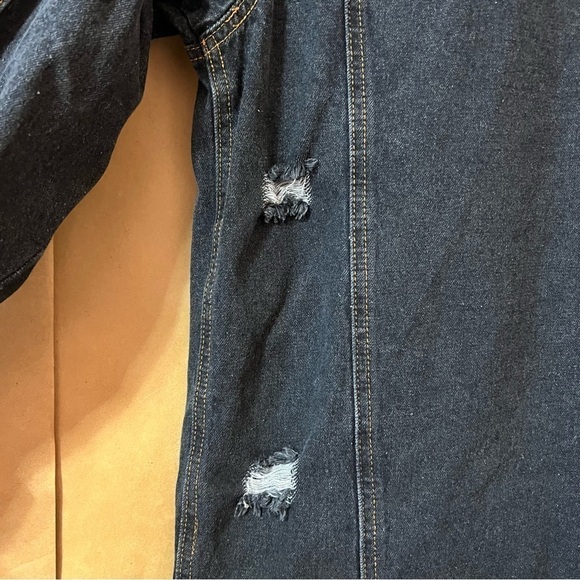 Umgee | Dreamer Distressed Oversized Longline Denim Jacket Button Front Size S - Picture 12 of 14